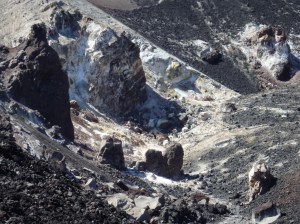 The crater of the volcano: sleeping but a bit gassy